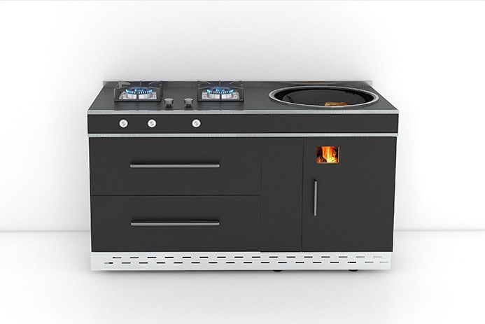 Dual fuel wood and gas cookstove with disinfection cabinet
